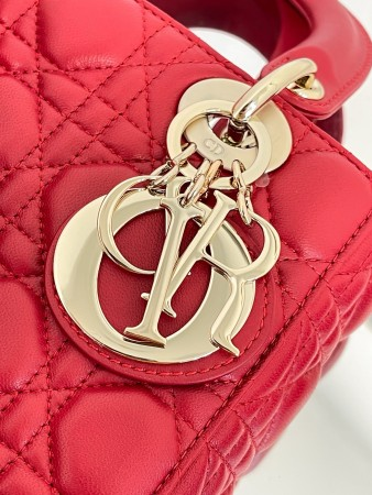 Dior Small Lady Bag In Red Cannage Lambskin