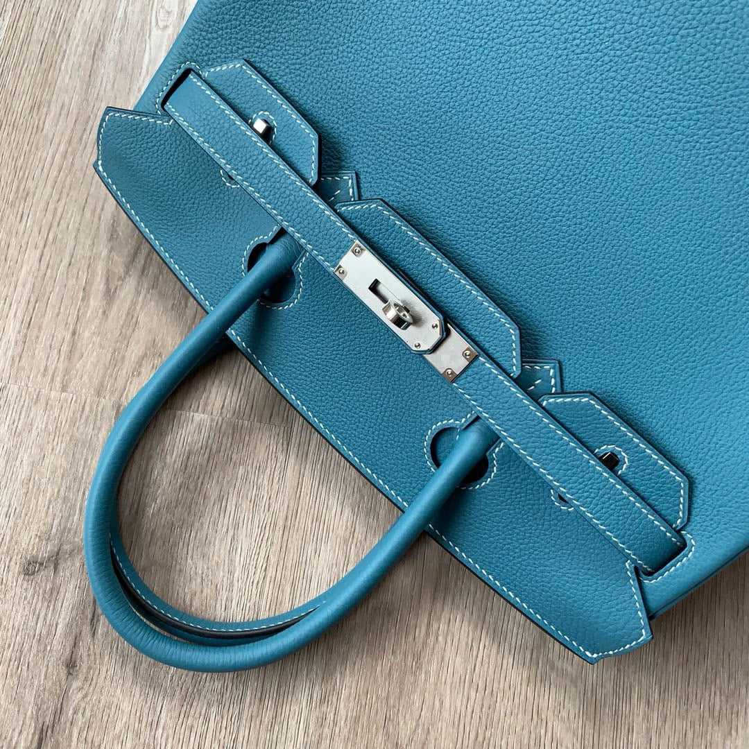 Hermes Birkin 30 Bag in Blue Togo Leather