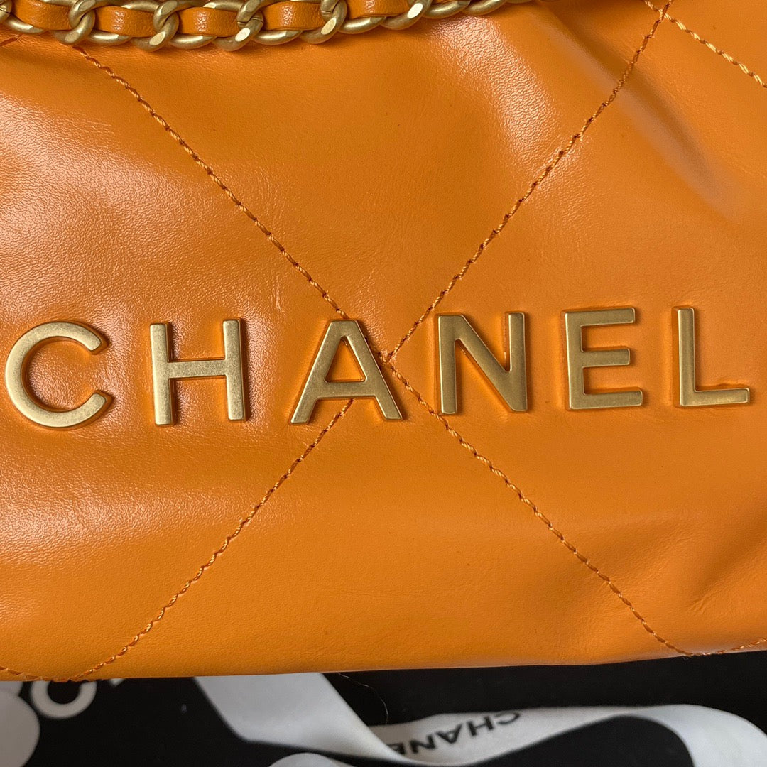 Chanel 22 Mini Bag In Orange Shiny Leather