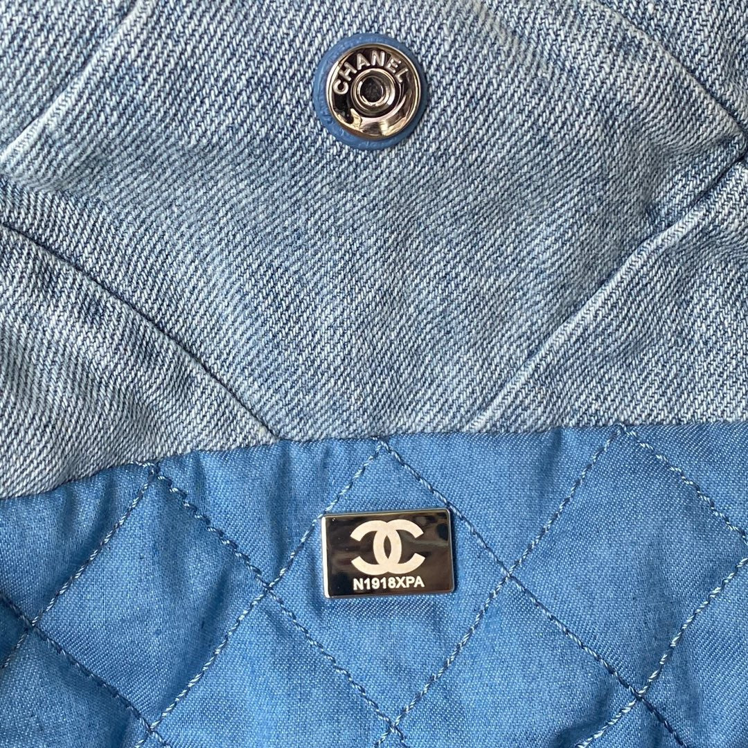 Chanel 22 Bag In Denim Blue Calfskin Leather