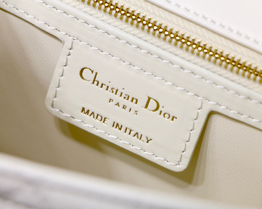 Dior Caro Small Bag In White Cannage Calfskin With Gold Hardware