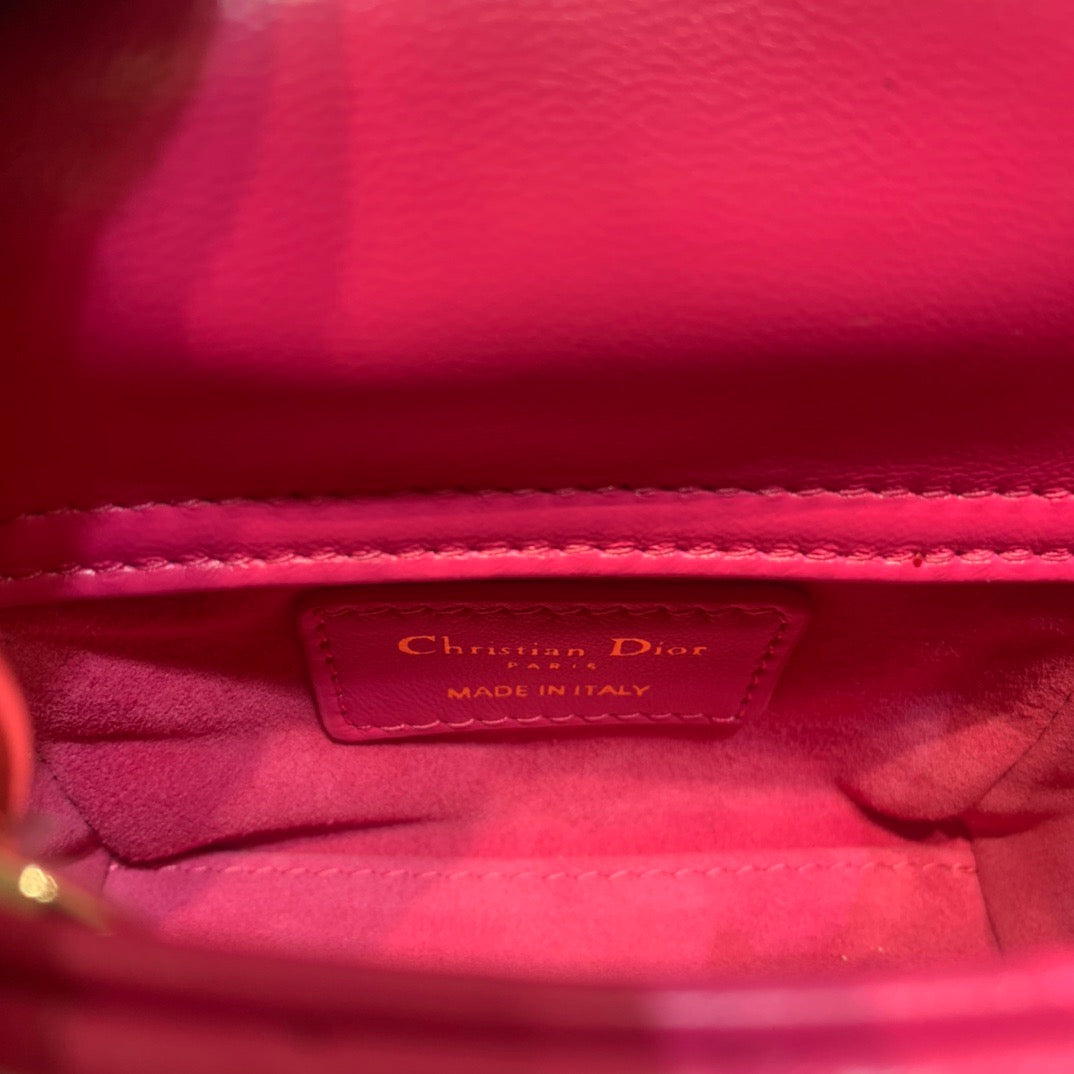 Dior Lady Dior Micro Bag In Rose Red Cannage Calfskin