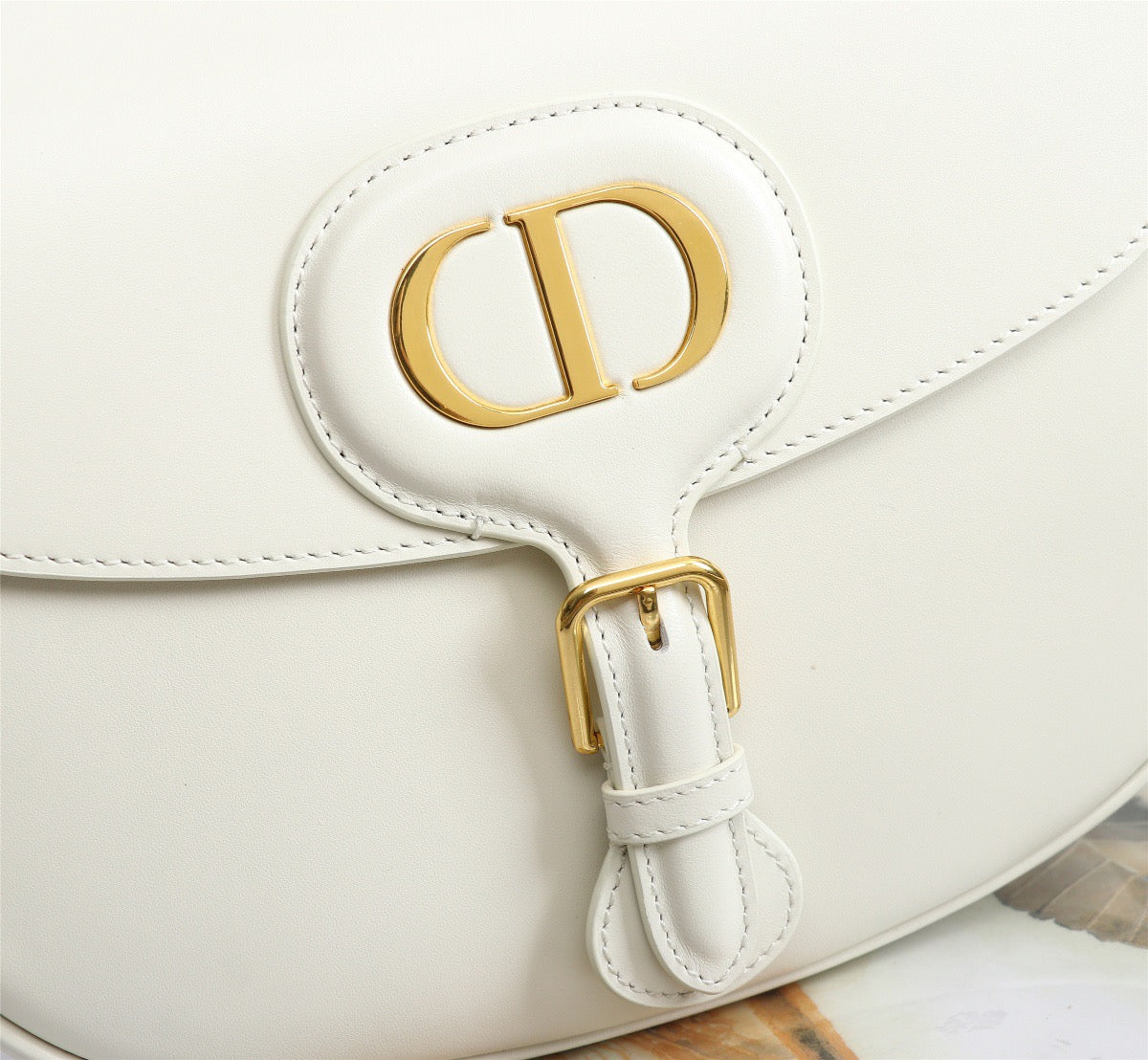 Dior Bobby Large Wide Shoulder Strap Bag In White Calfskin
