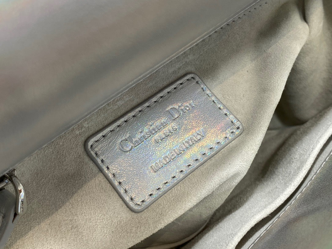 Dior Small Lady Bag In Silver Cannage Lambskin