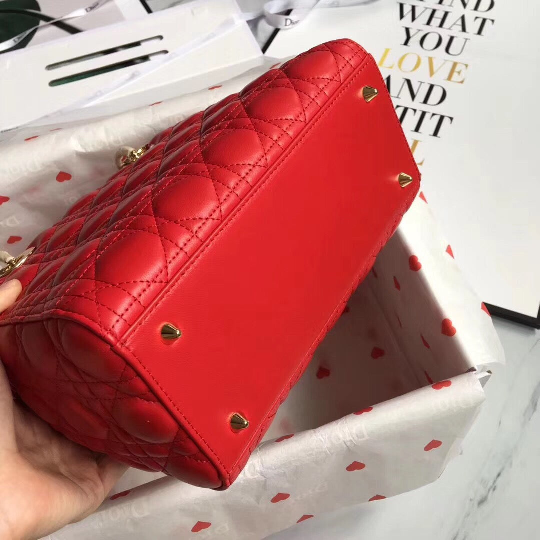 Dior Lady Medium Bag In Red Cannage Lambskin