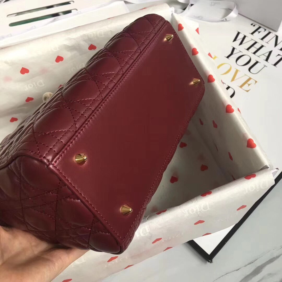 Dior Lady Medium Bag In Burgundy Cannage Lambskin