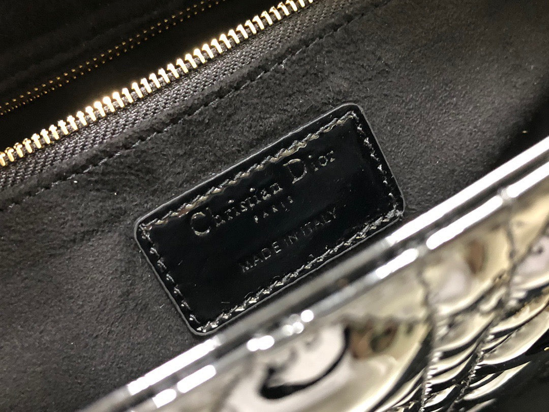 Dior Lady Dior Large Bag In Black Cannage Patent Calfskin