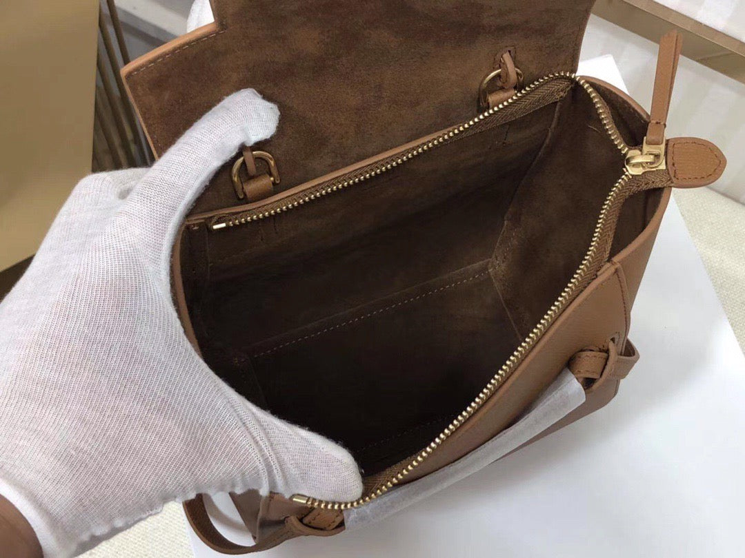 Celine Belt Nano Bag In Gold Brown Grained Calfskin