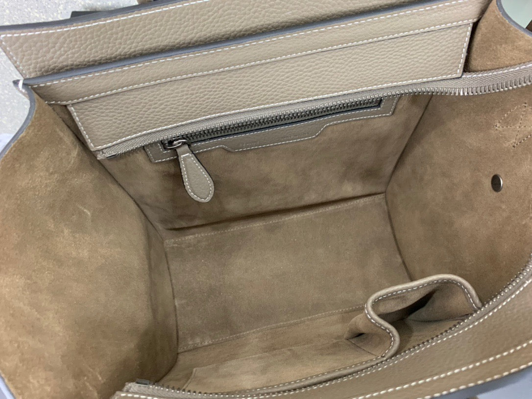 Celine Micro Luggage Tote Bag In Etoupe Smooth Calfskin