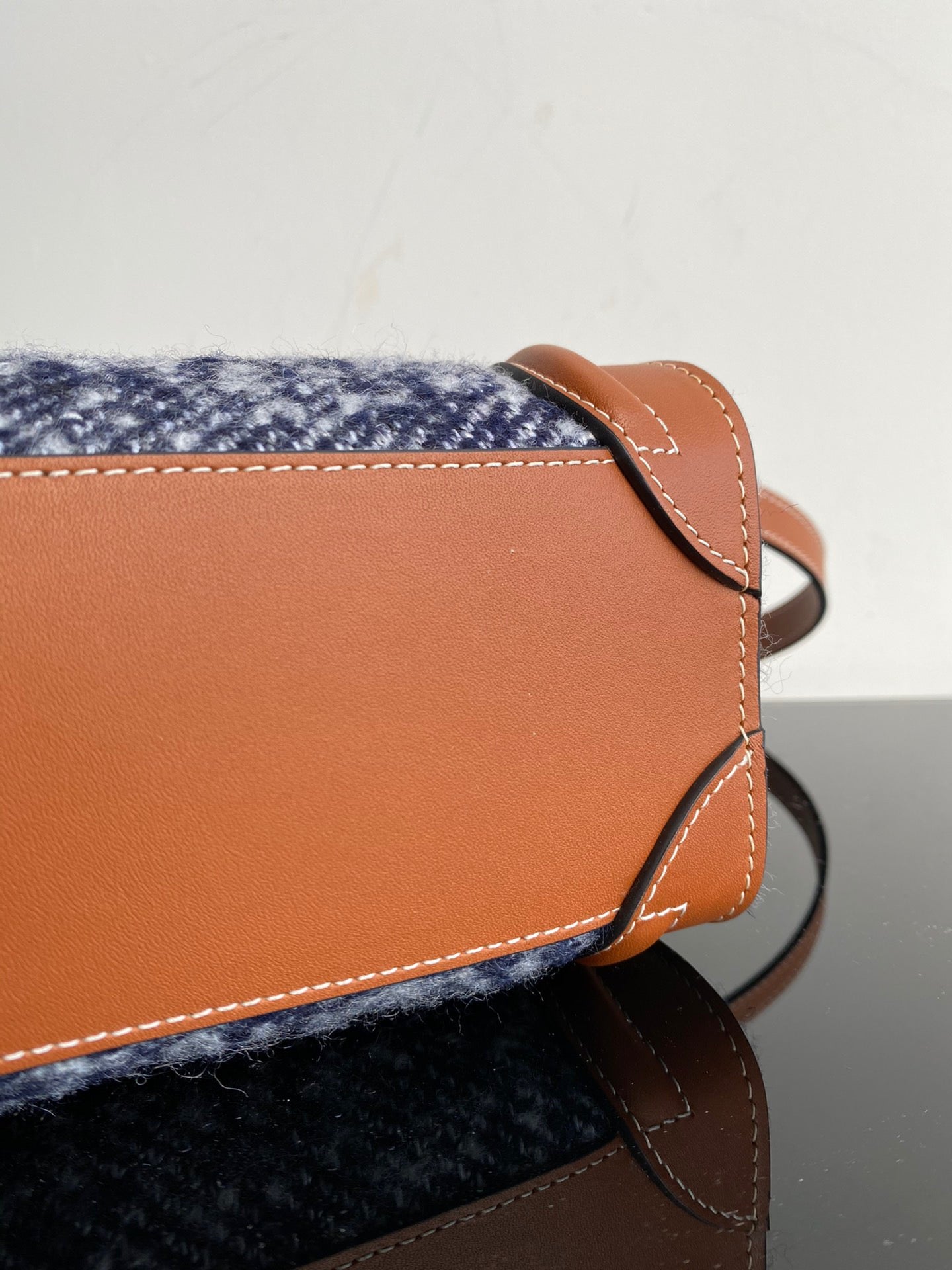Celine Nano Luggage Tote Bag In Blue With Brown Handle