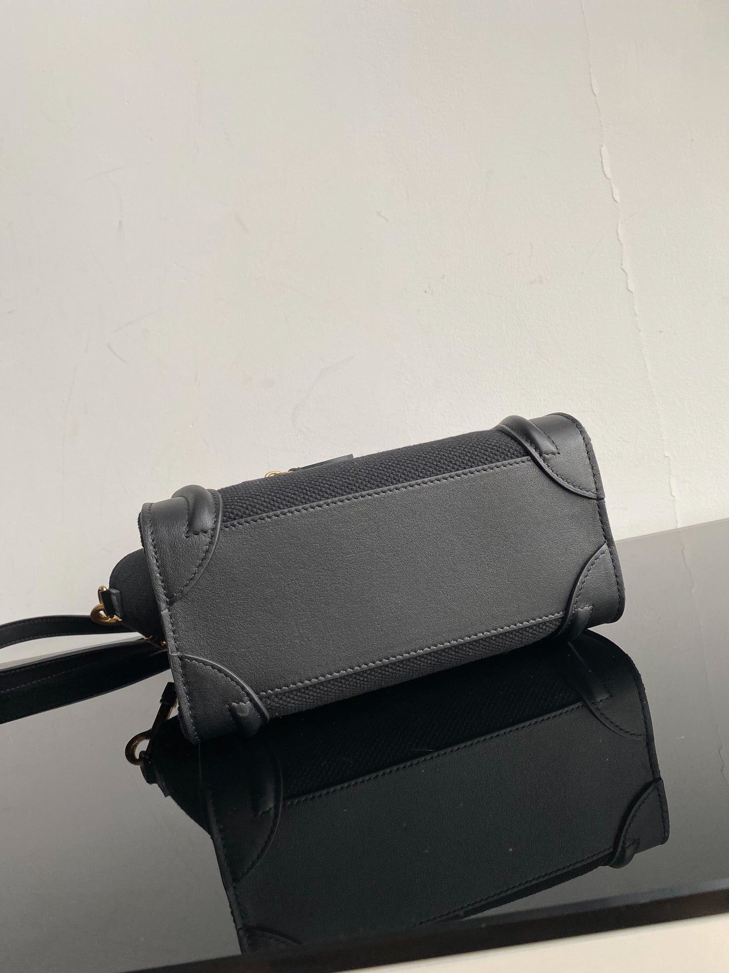 Celine Nano Luggage Tote Bag In Black Drummed Calfskin