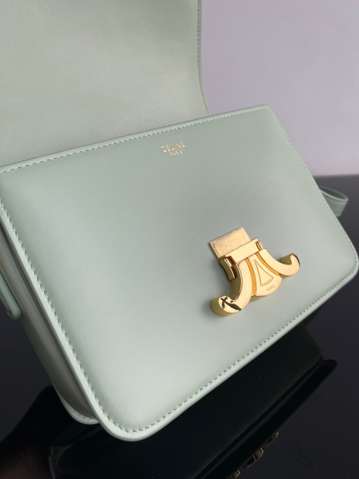 Celine Triomphe Teen Bag In Light Green Leather