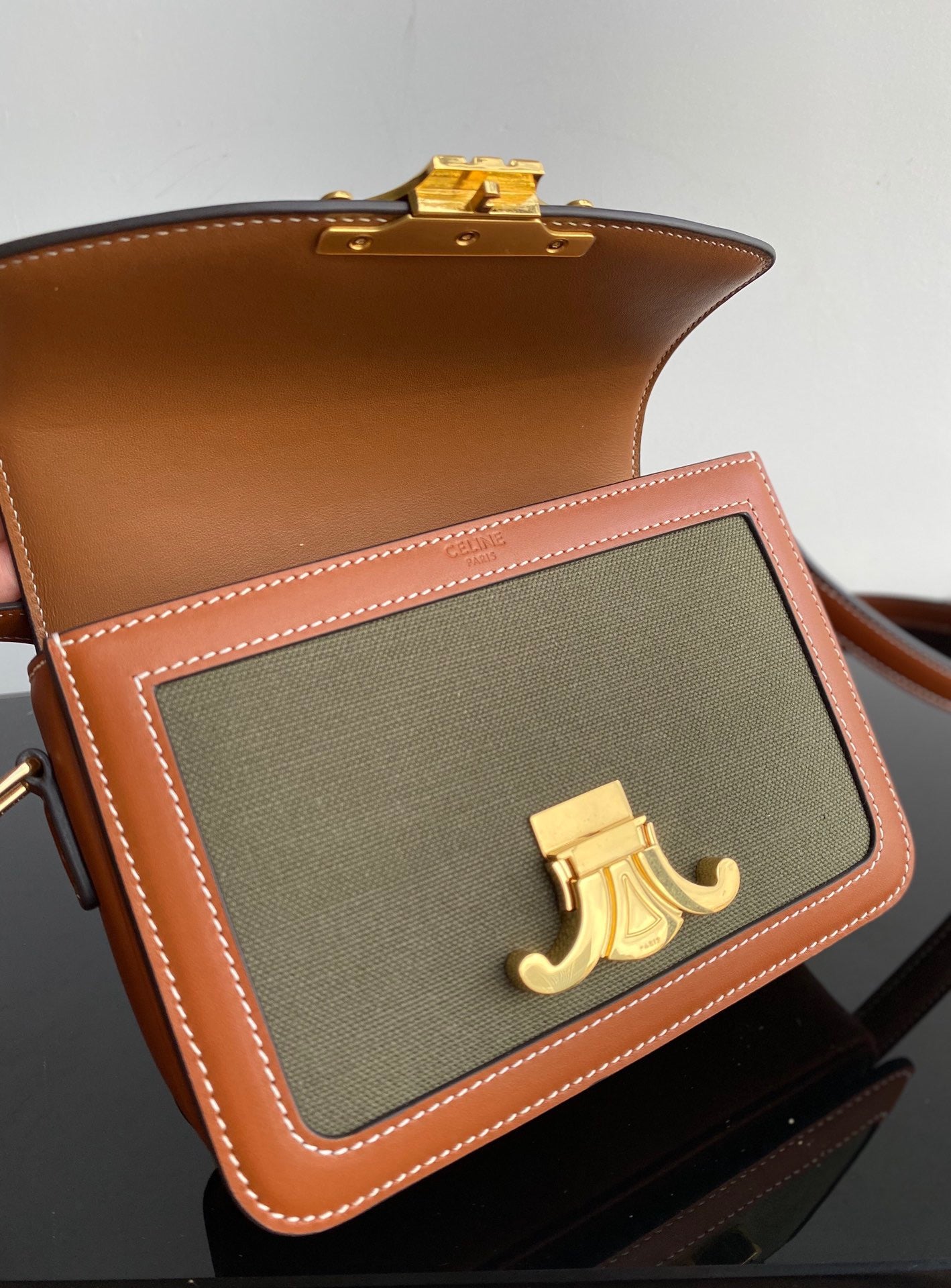 Celine Classic Triomphe Teen Bag In Fabric Patchwork leather Vintage Canvas Box