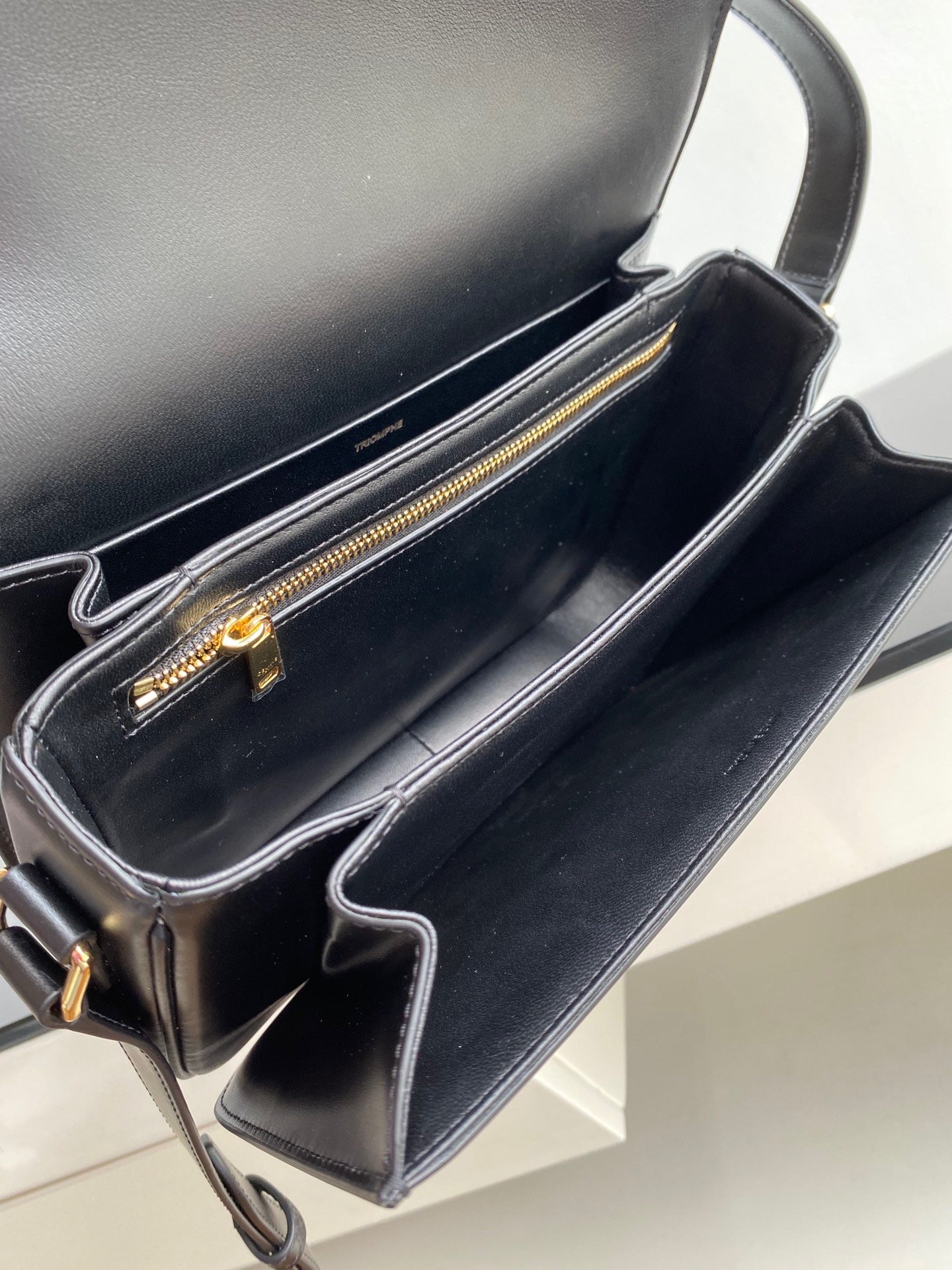 Celine Triomphe Large Bag In Black Calfskin