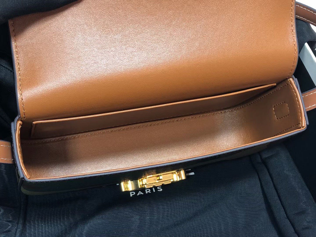 Celine Claude Shoulder Bag in Army Green Calfskin