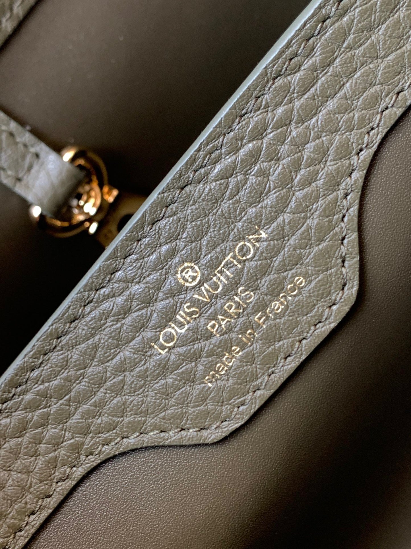 Louis Vuitton Capucines Small Bag In Army Green With Beige Handle