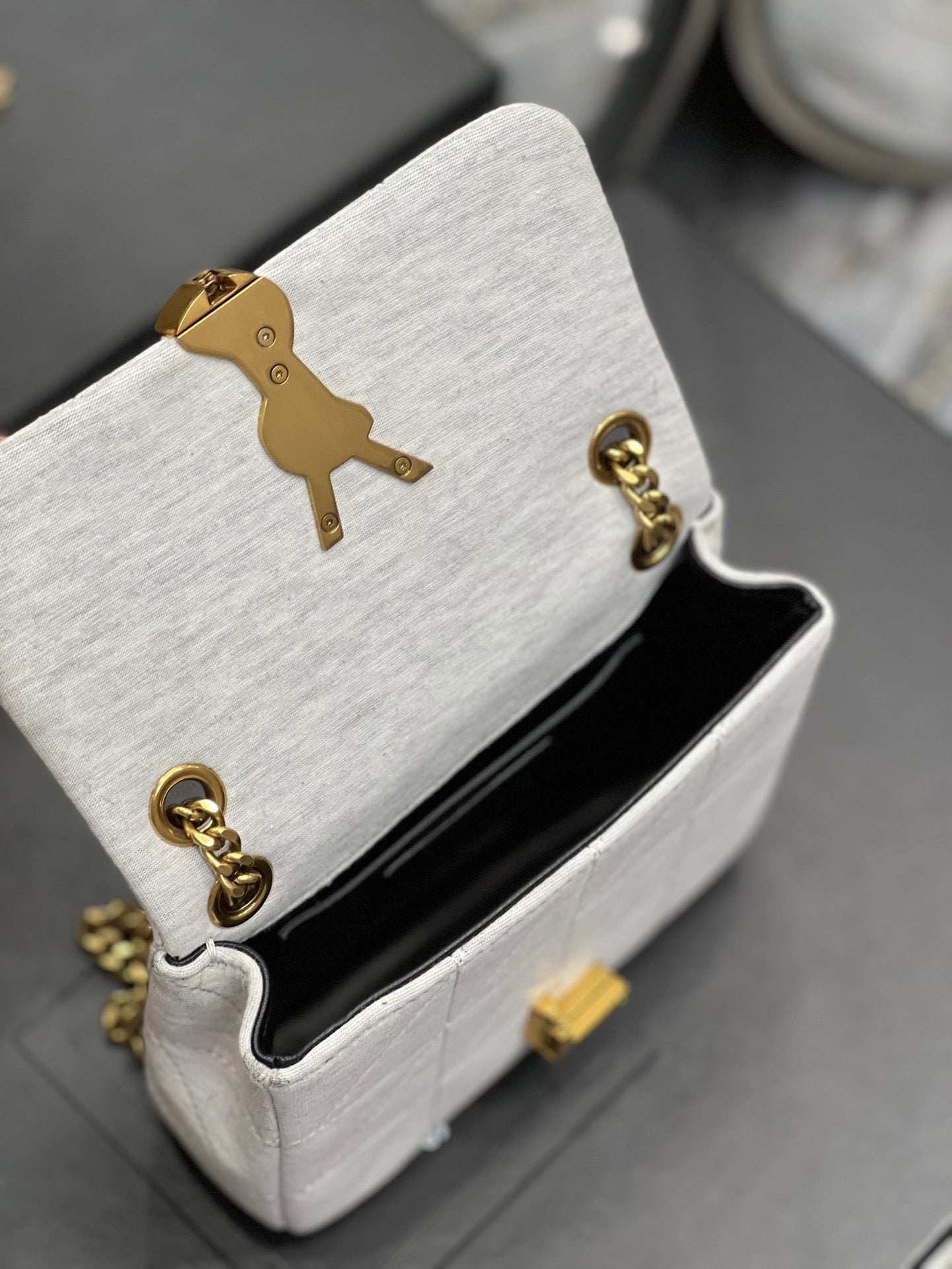 Saint Laurent Le Carre Satchel Bag In Beige Cashmere Knit
