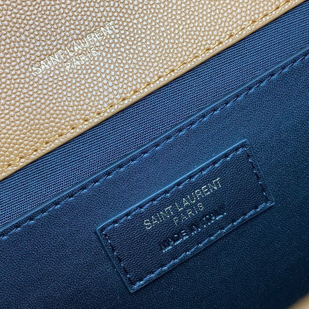 Saint Laurent Envelope Medium Quilted Gold Brown Grained Leather Bag