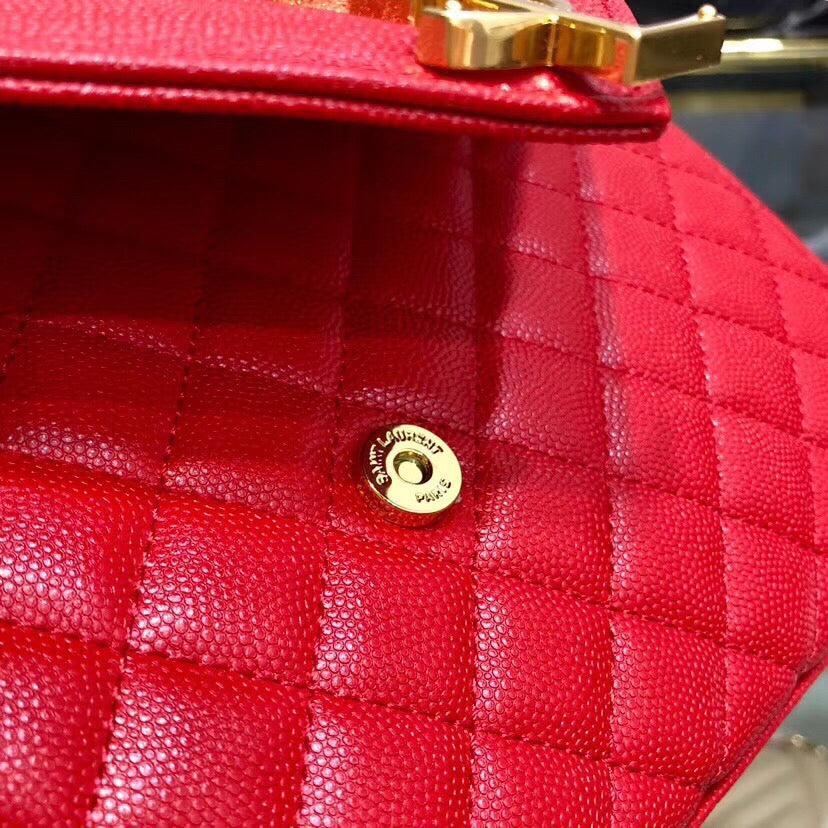 Saint Laurent Envelope Medium Quilted Red Grained Leather Bag