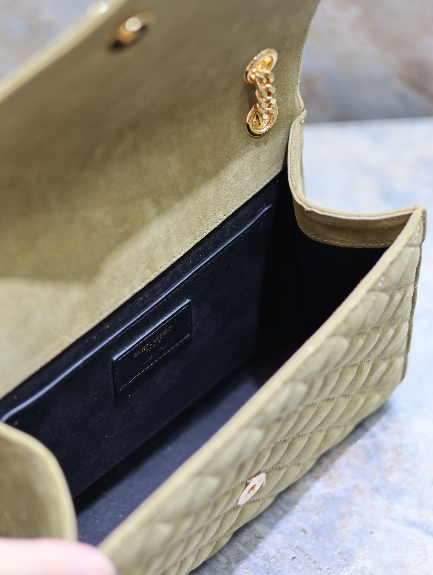 Saint Laurent Envelope Medium Quilted Green Frosted Bag