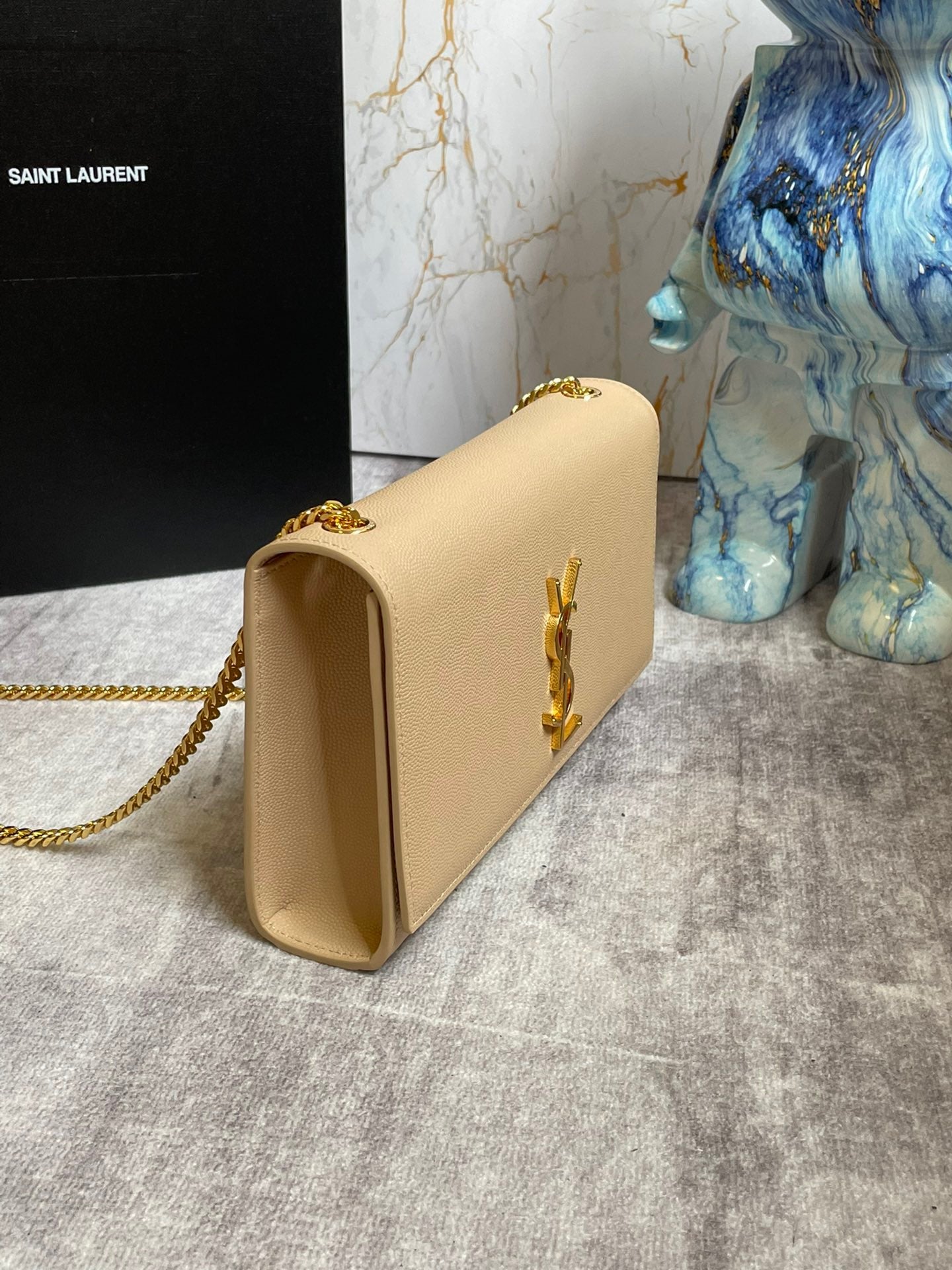 Saint Laurent Kate Medium Chain Bag In Apricot Grain De Poudre Leather