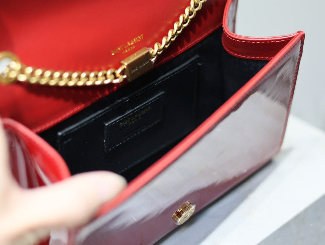 Saint Laurent Kate Small Red And White Glossy Leather Chain Bag