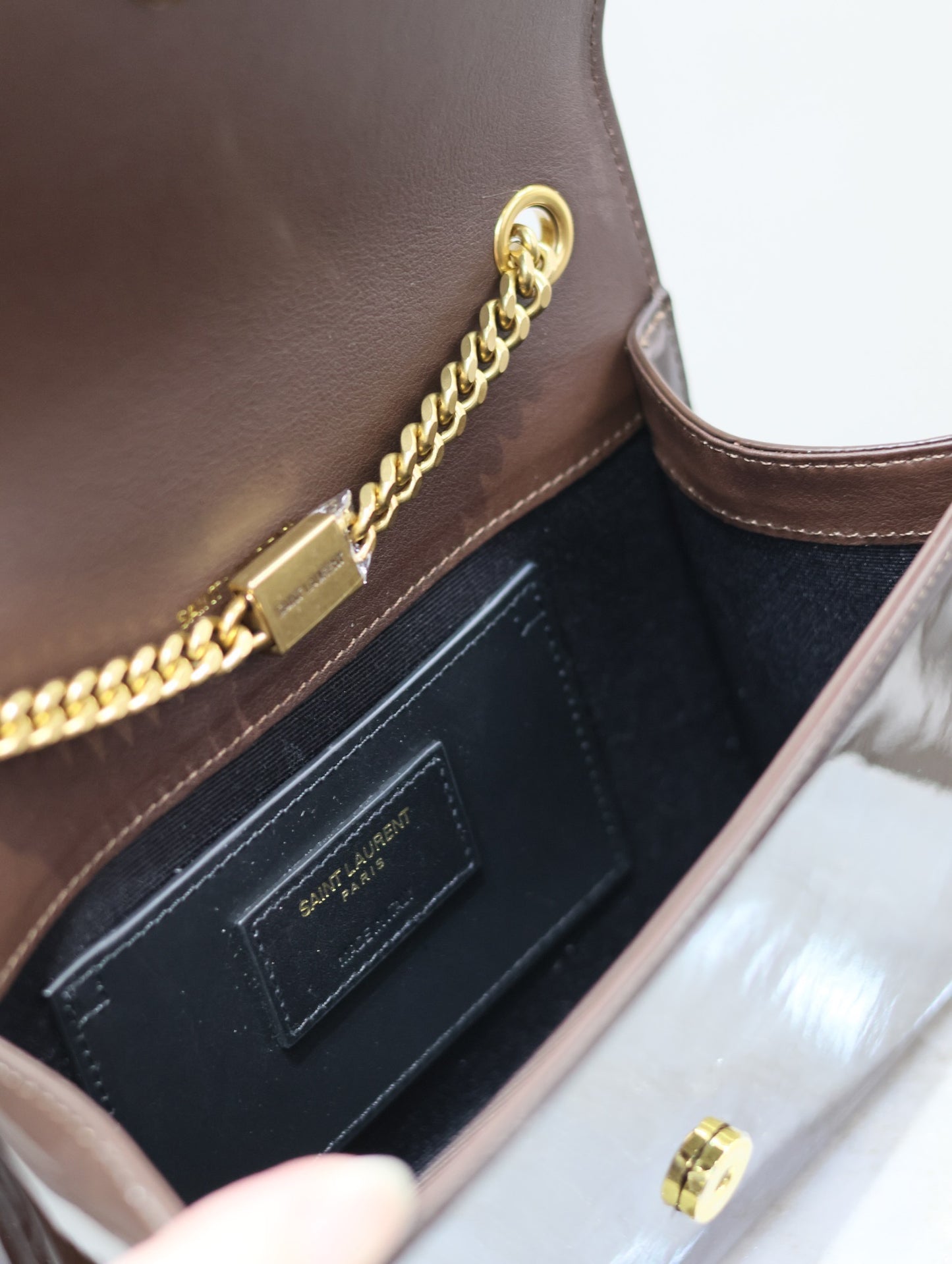 Saint Laurent Kate Small Burdungy Patent Leather Chain Bag