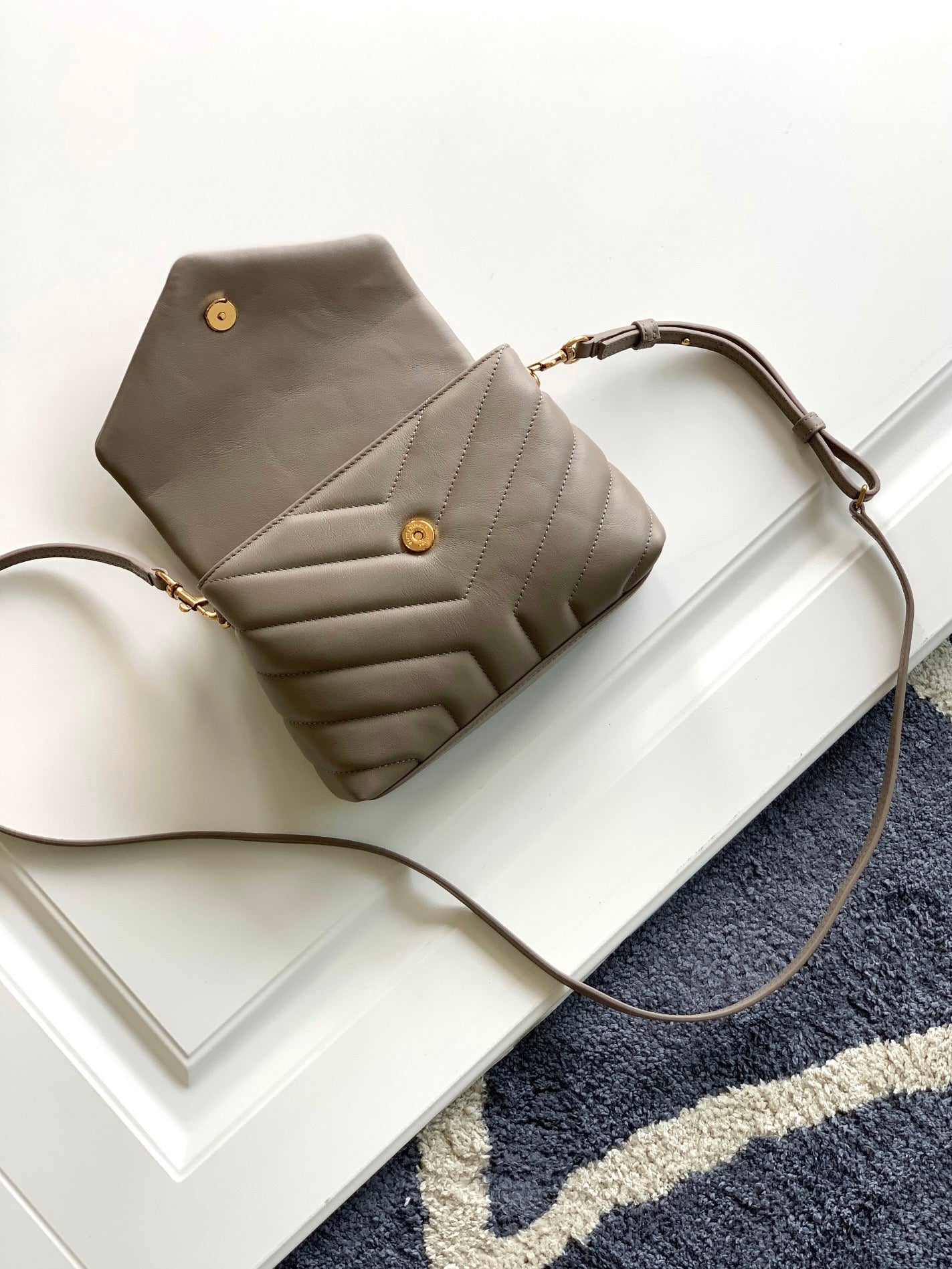 Saint Laurent LouLou Chain Bag In Etoupe Quilted Calfskin