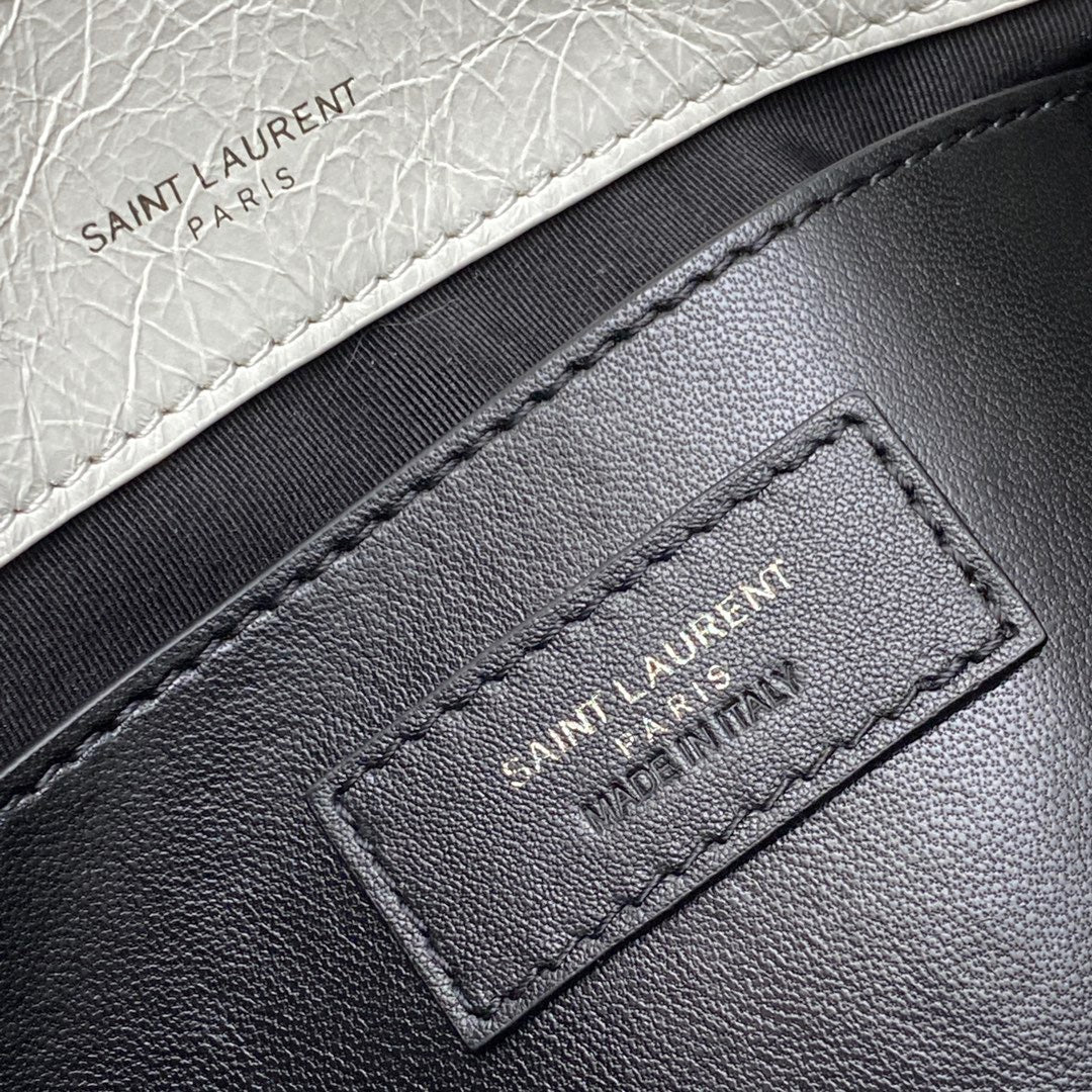 Saint Laurent Niki Baby Chain Bag In White Crinkled Leather