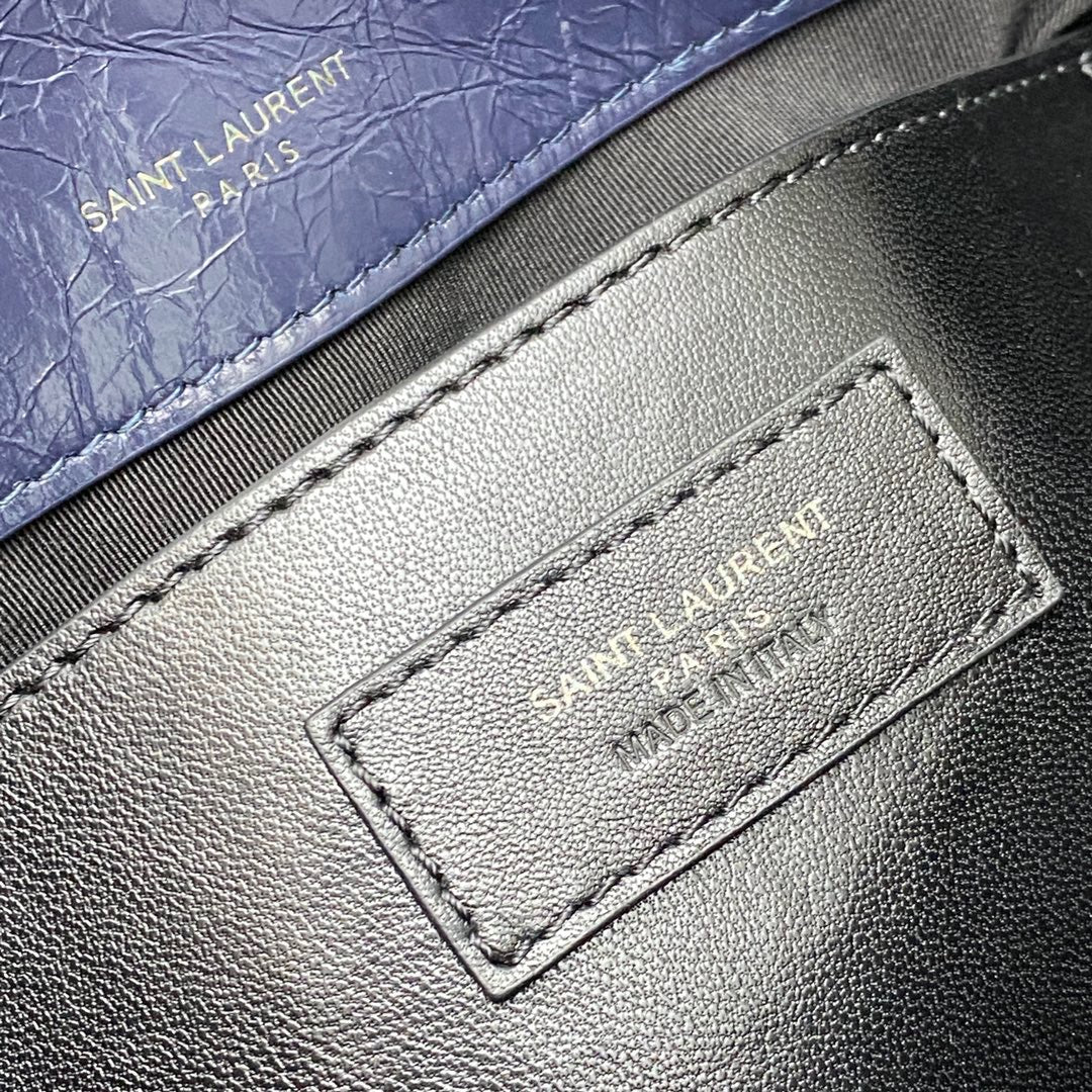 Saint Laurent Niki Baby Chain Bag In Dark Blue Crinkled Leather