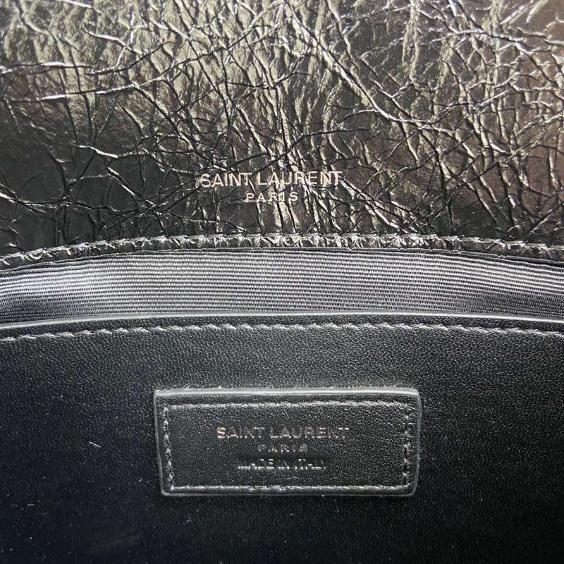 Saint Laurent Niki Baby Chain Bag In Noir Crinkled Leather