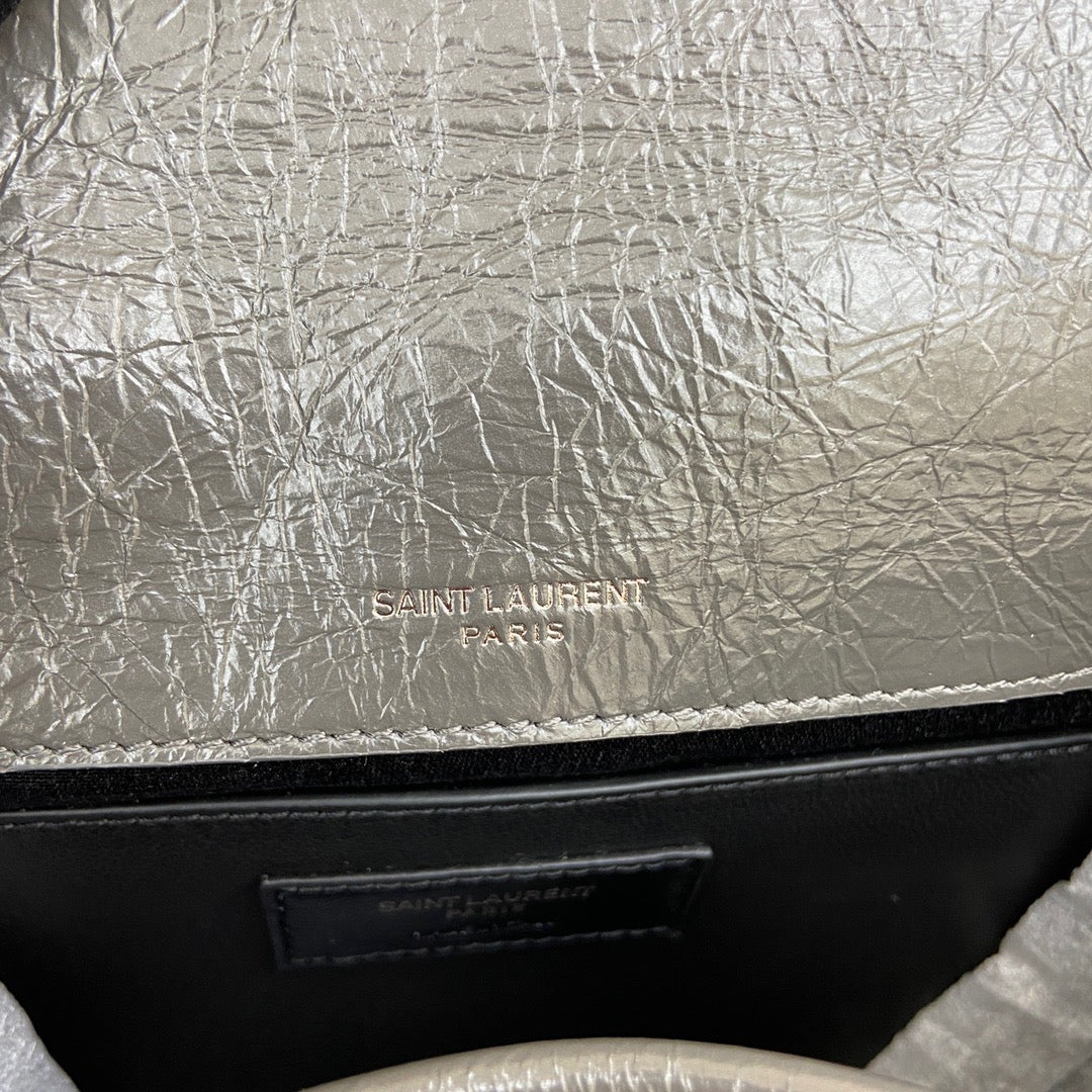 Saint Laurent Niki Baby Chain Bag In Dark Gray Crinkled Leather