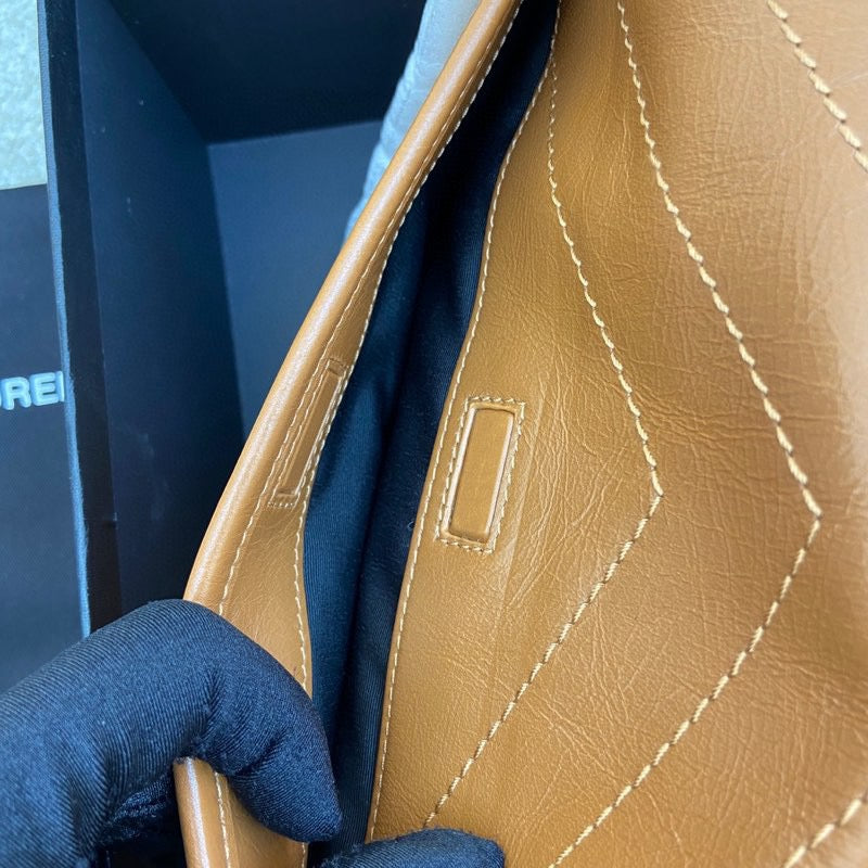 Saint Laurent Niki Medium Chain Bag In Gold Brown Crinkled Leather