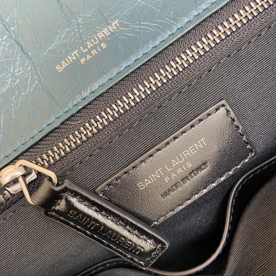 Saint Laurent Niki Medium Chain Bag In Jean Blue Crinkled Leather