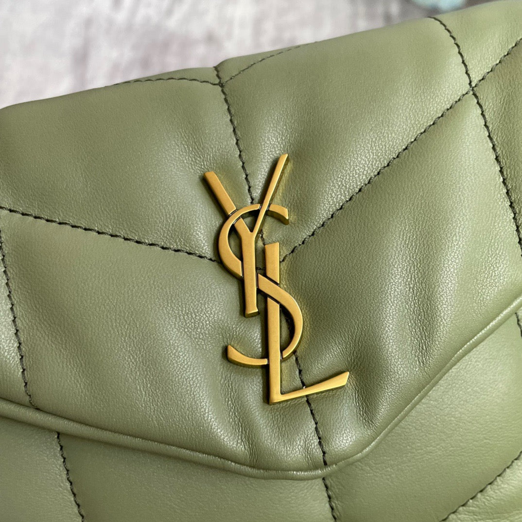 Saint Laurent Puffer Toy Bag In Green Quilted Lambskin