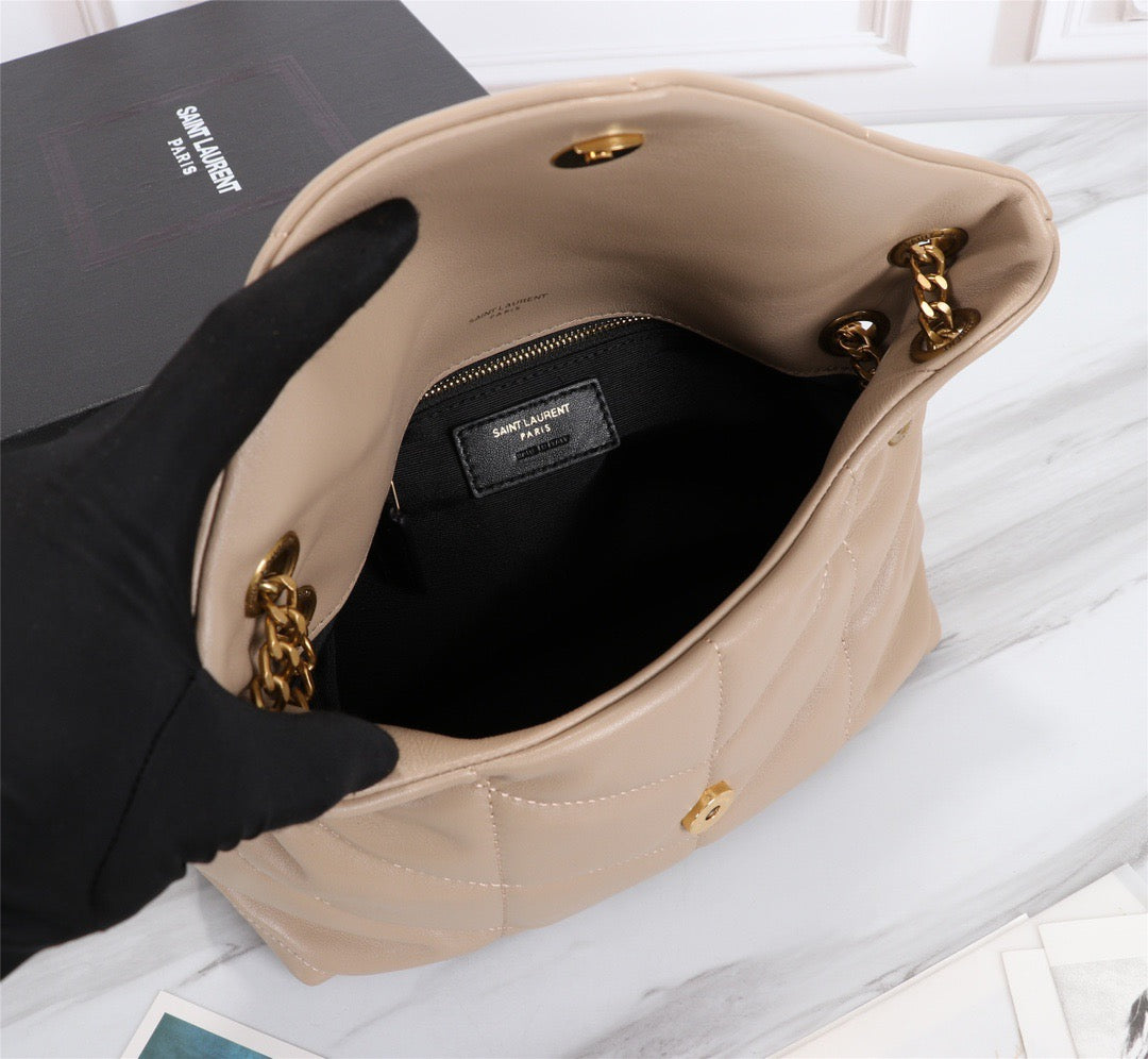Saint Laurent Puffer Small Chain Bag In Nude Lambskin