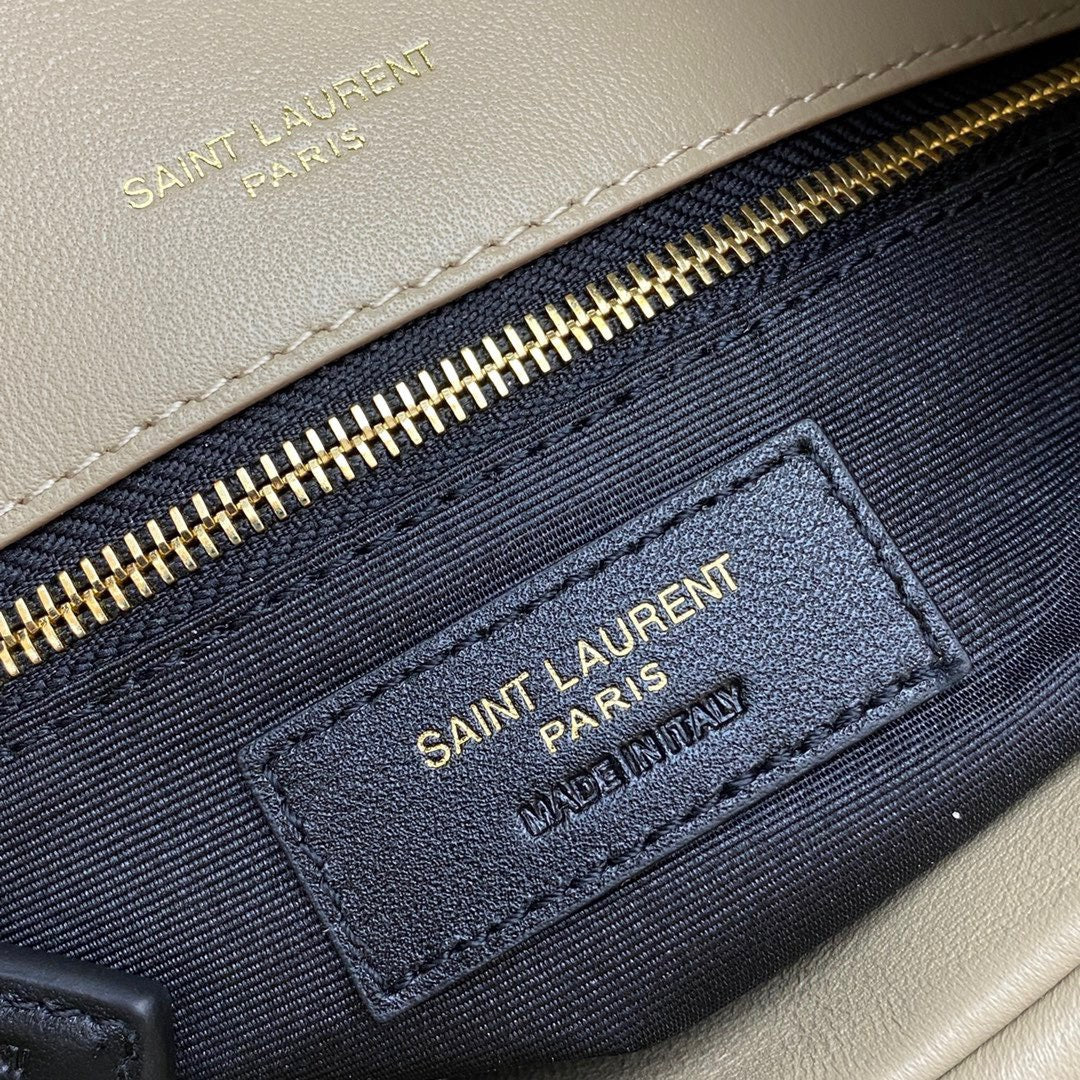 Saint Laurent Puffer Small Chain Bag In Beige Lambskin
