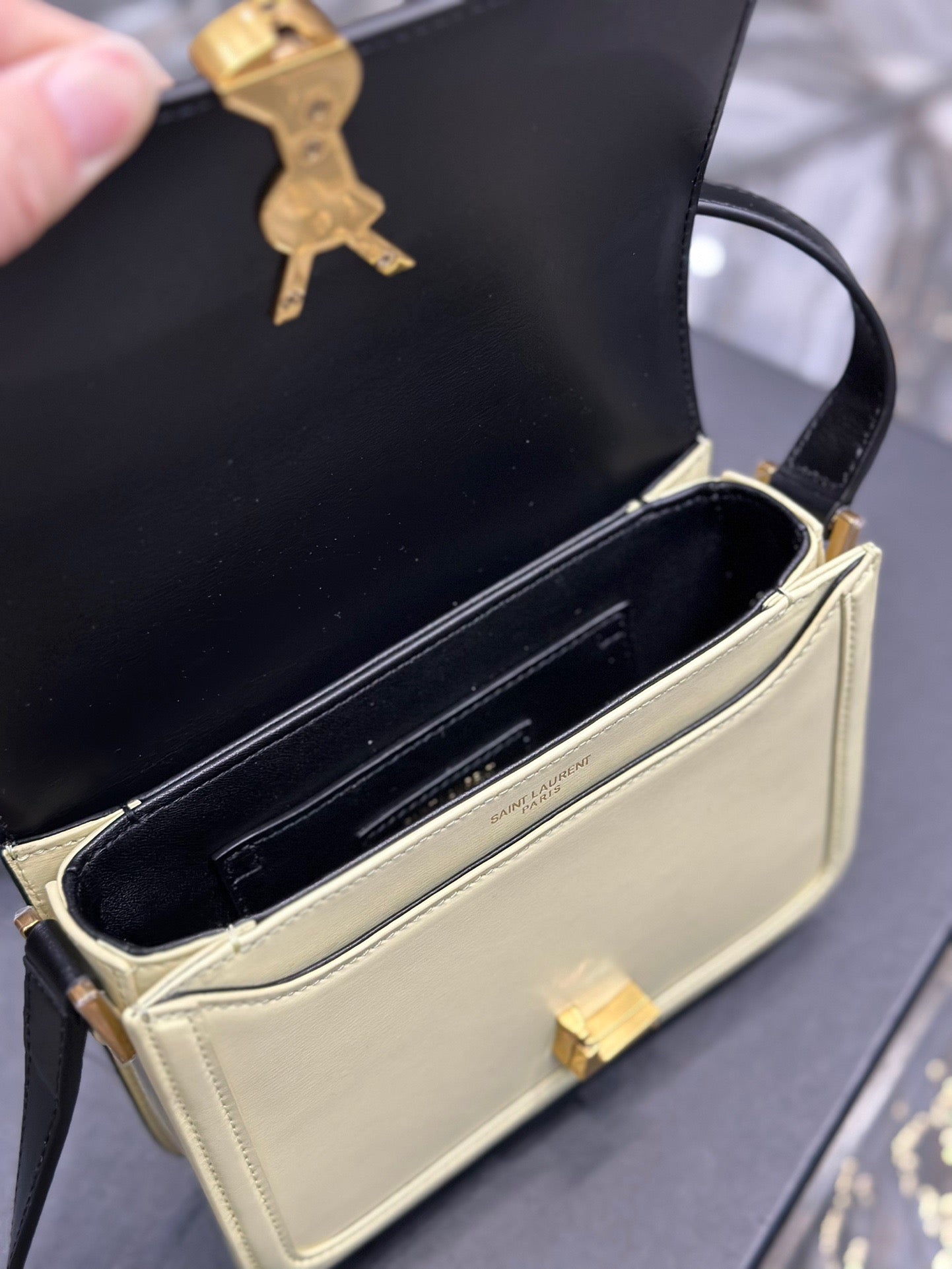 Saint Laurent Small Solferino Bag In Yellow And Black Matching Calfskin
