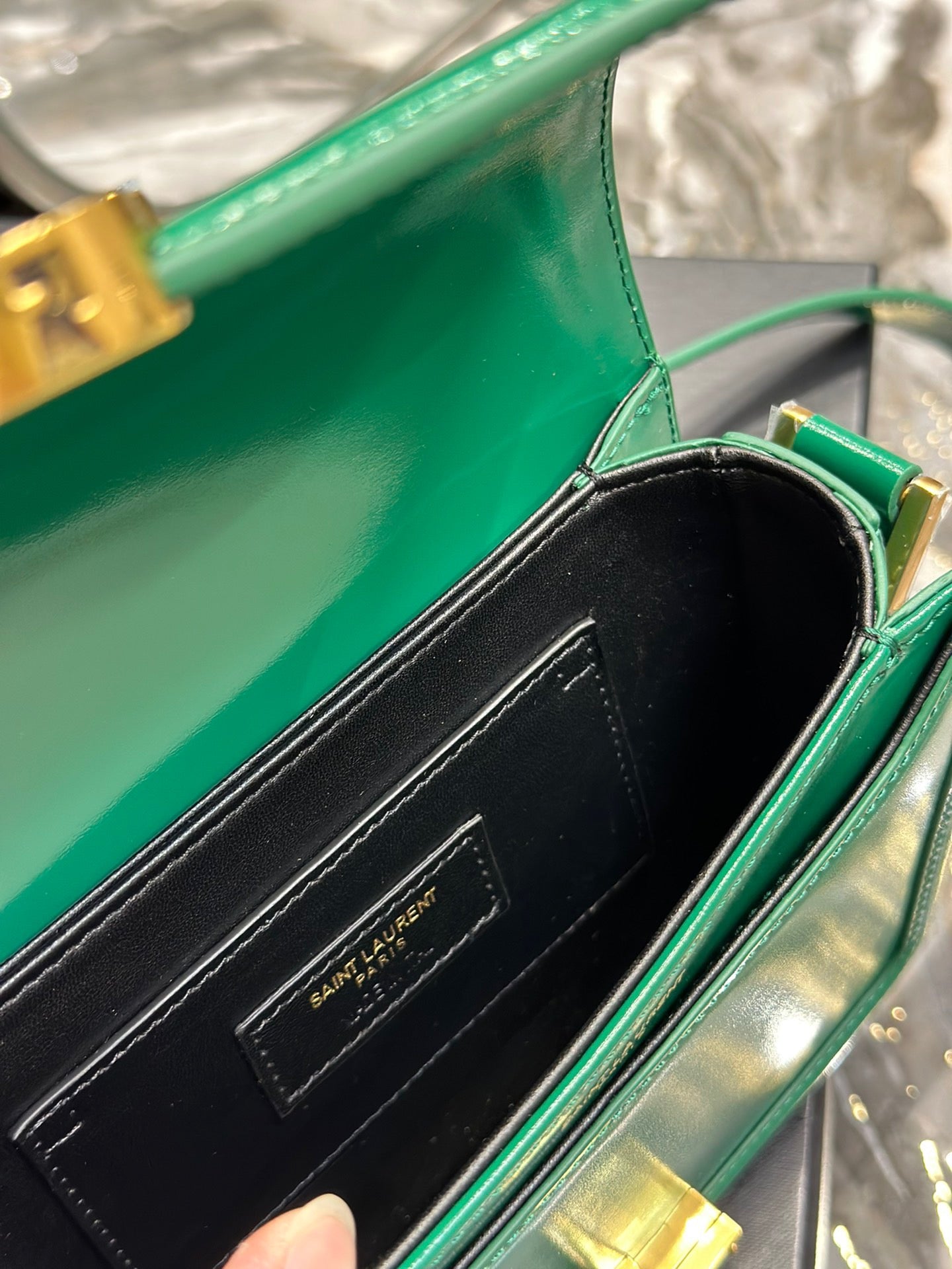 Saint Laurent Small Solferino Bag In Green Patent Leather