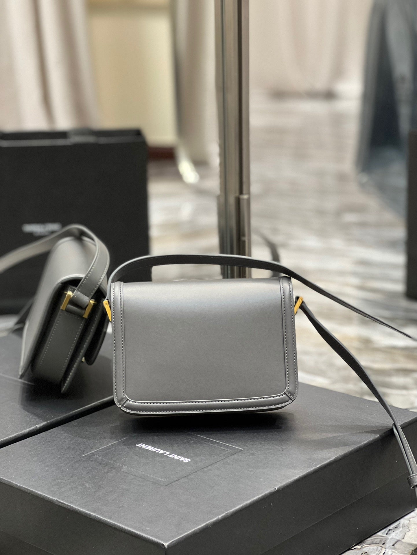 Saint Laurent Small Solferino Bag In Gray Calfskin