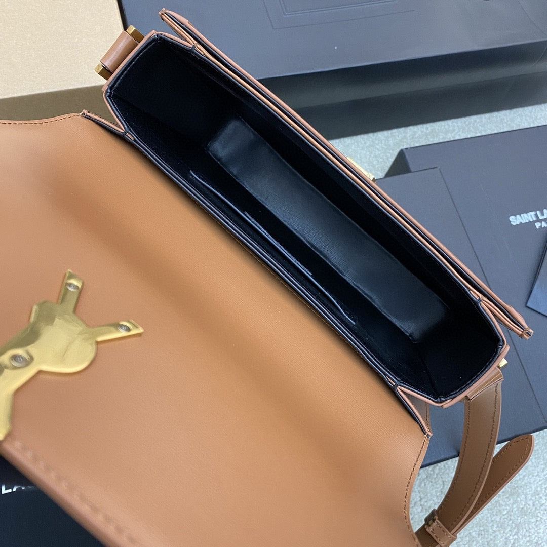 Saint Laurent Medium Solferino Bag In Gold Brown Calfskin