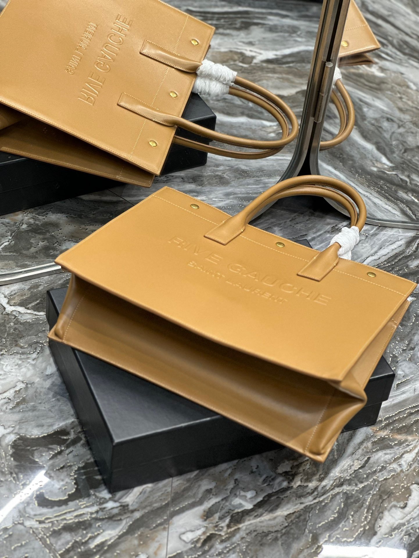 Saint Laurent Rive Gauche Small Tote Bag in Brown With Full Leather