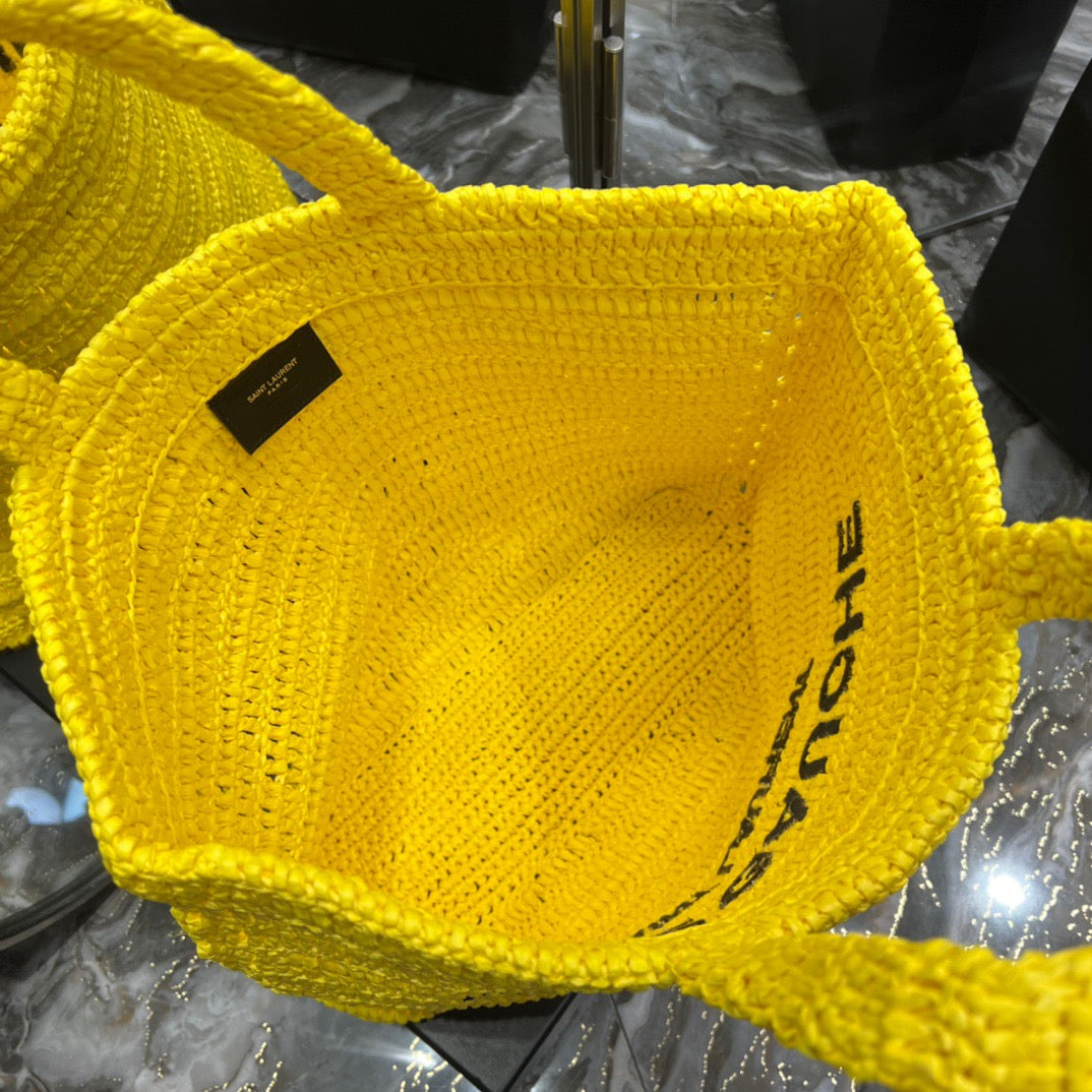 Saint Laurent Rive Gauche Tote Bag in Yellow Raffia Crochet