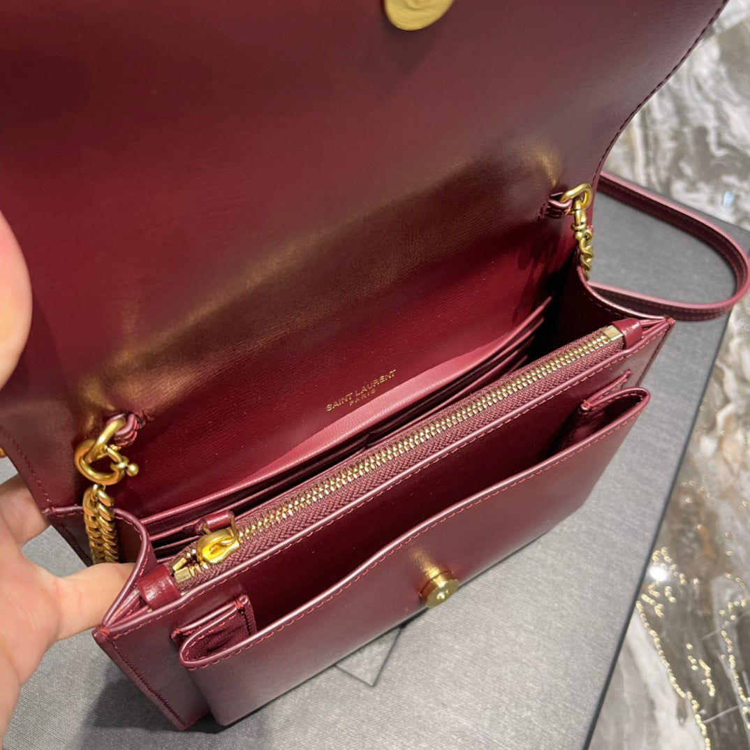 Saint Laurent Sunset Small Top Handle Bag In Red Calfskin