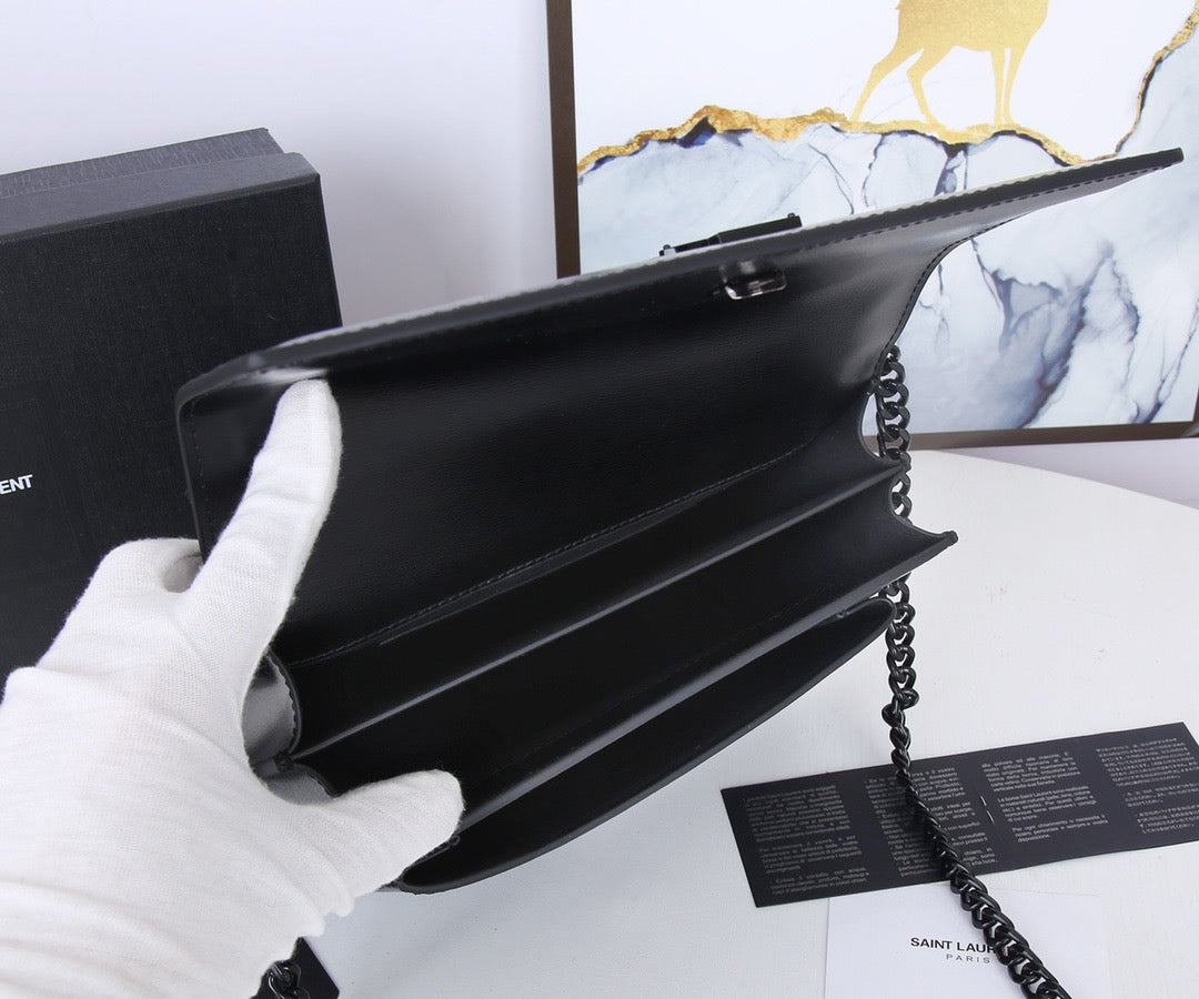 Saint Laurent Sunset Medium Chain Bag In Black Calfskin