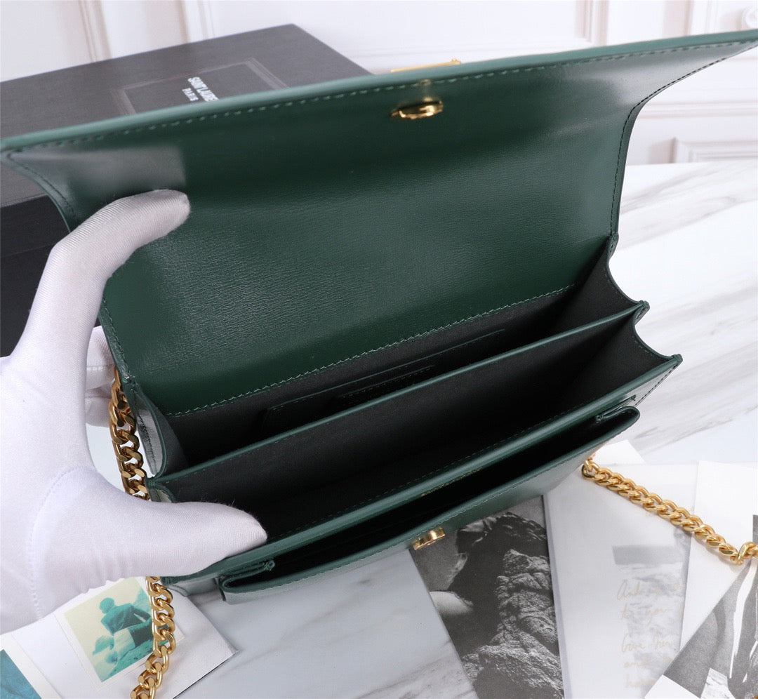 Saint Laurent Sunset Medium Chain Bag In Dark Green Calfskin
