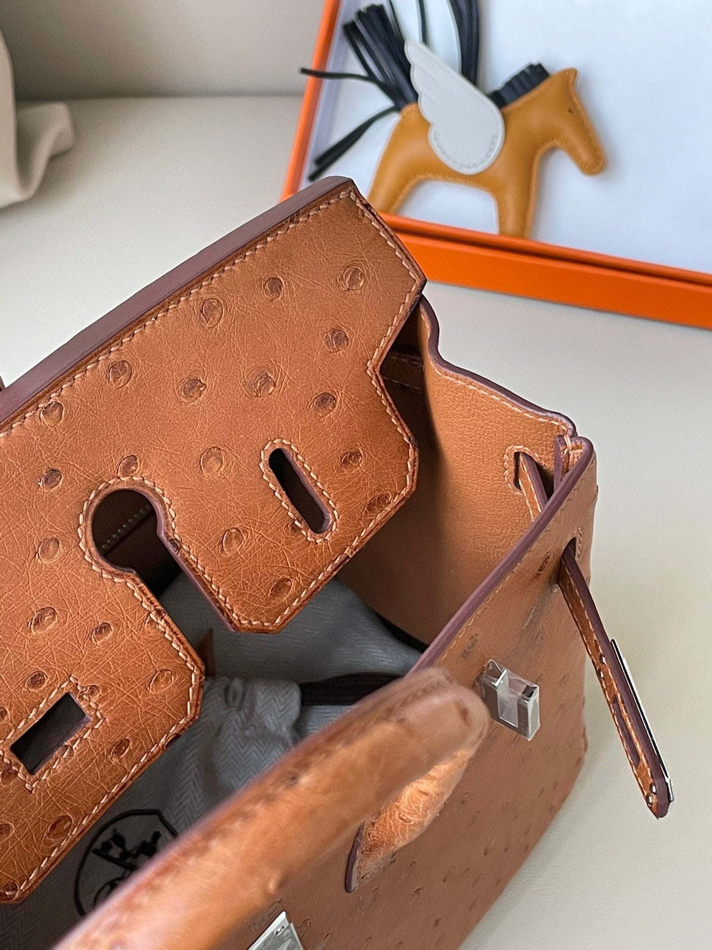 Hermes Birkin 25 Orange Ostrich Leather With Silver Hardware