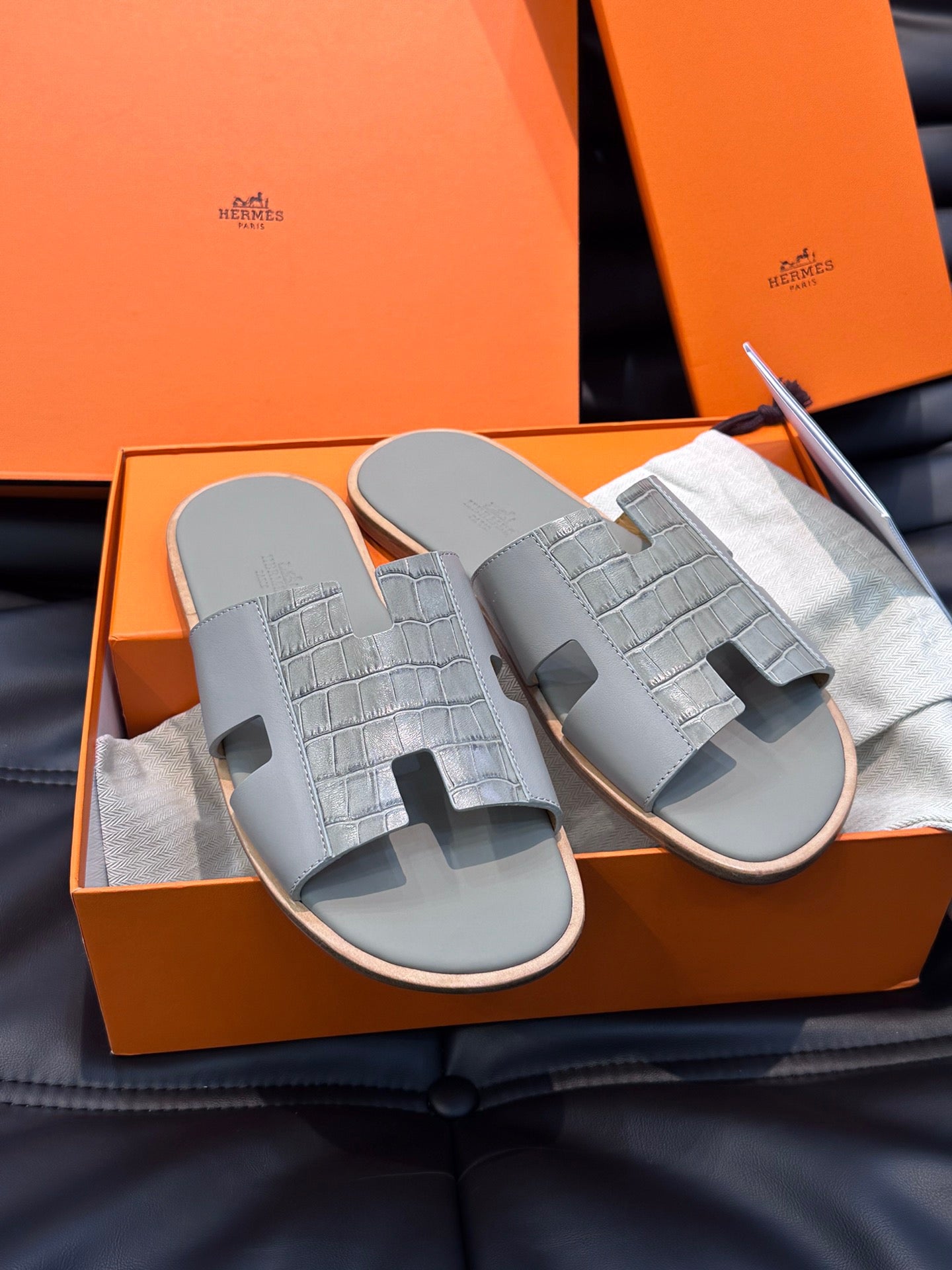 Hermès Matte Crocodile Leather Slides
