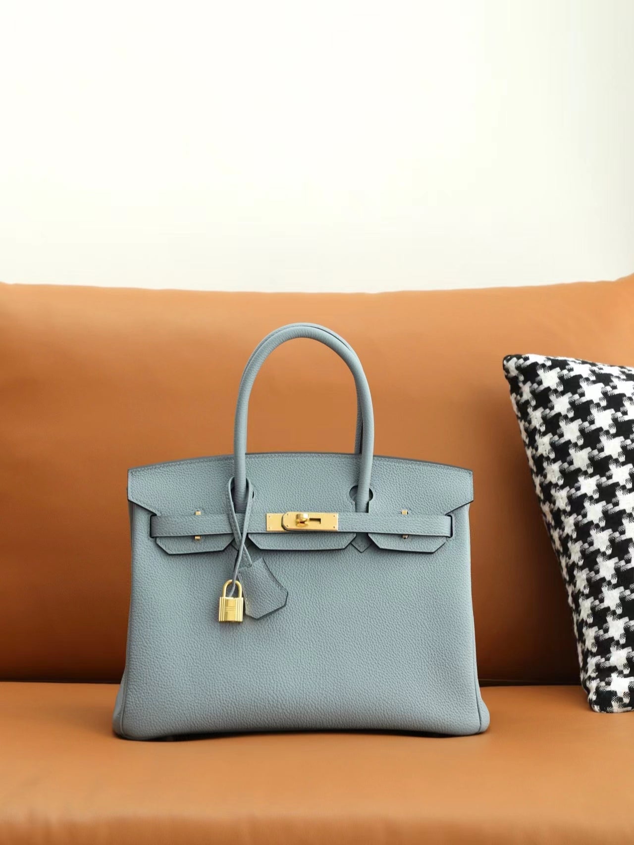 Hermes Birkin 30 Bag in Linen Blue Togo Leather 