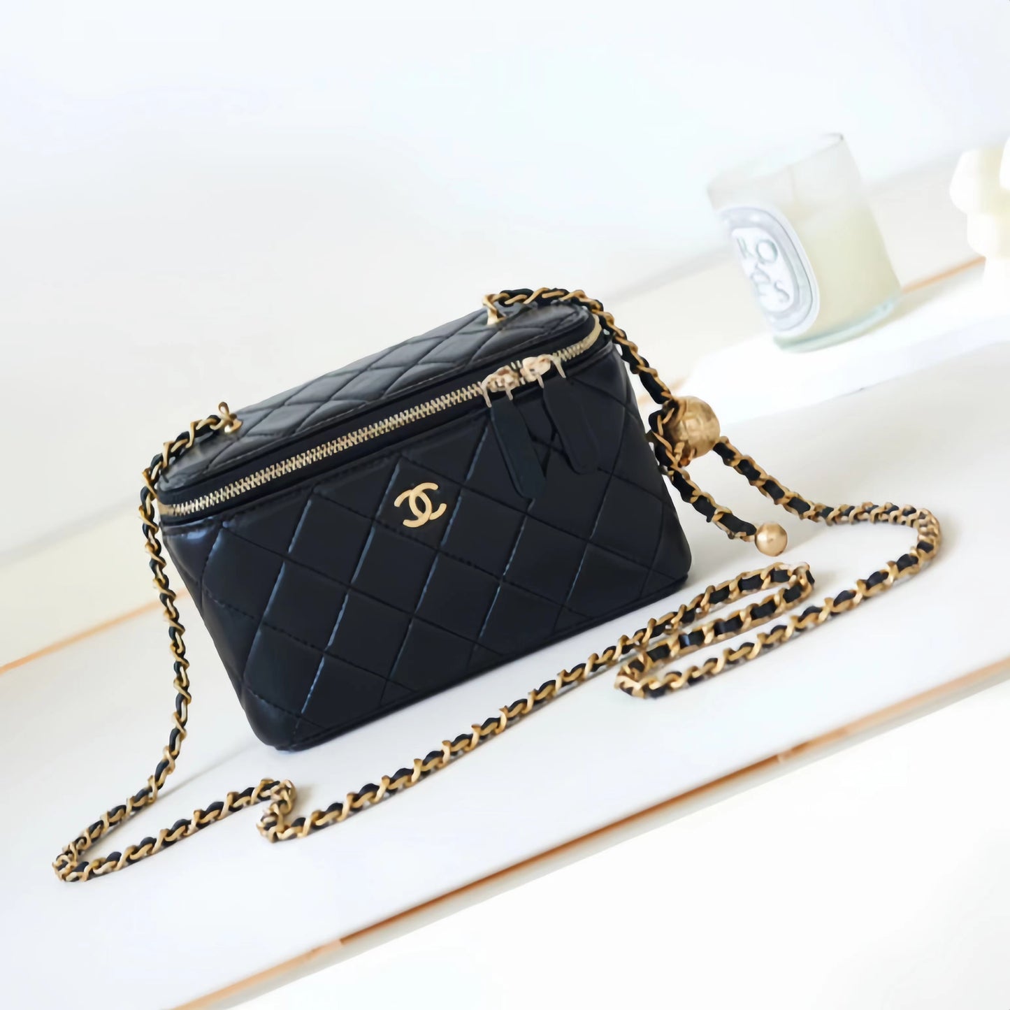 Chanel Classic CC Vanity Case Black Lambskin Gold Hardware